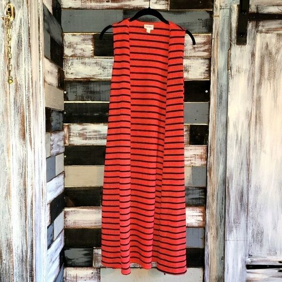 Lularoe Striped Joy Coverup Long Vest - Picture 2 of 5
